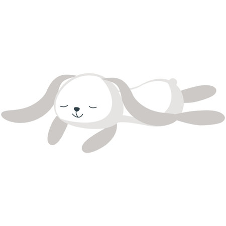 Rabbit sleep vector, lazy bunny cartoon iconのイラスト素材