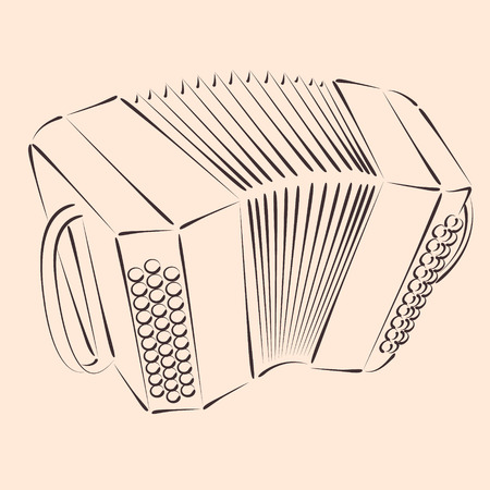 Sketched bandoneon concertina. Harmonic colors. Background can be easily removed. Design template for label, banner, postcard. Vector.のイラスト素材