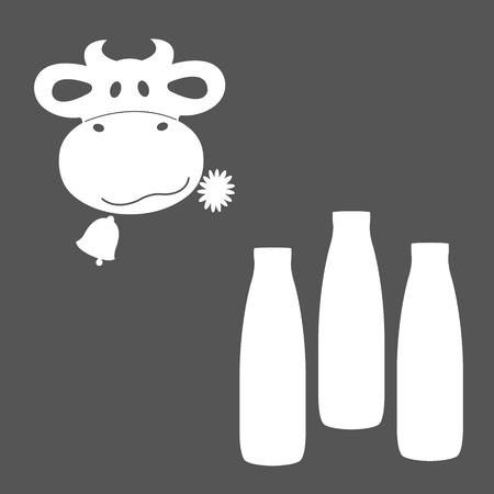 Milk logo. Milk bottle and cow. Design template for label, badge or logo. Raster illustration.の写真素材