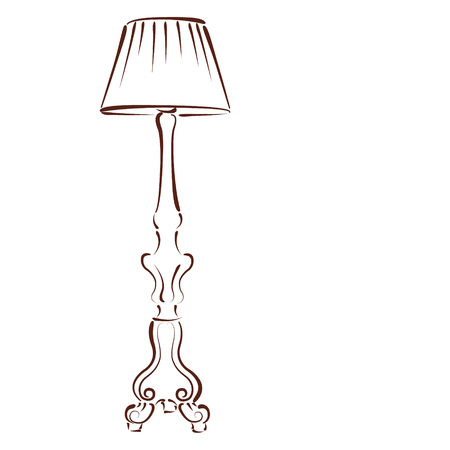 Sketched floor lamp isolated on white background. Design template for label, banner or postcard.のイラスト素材
