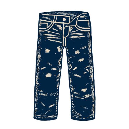 Jeans label isolated on white background. Hand drawn denim fit.のイラスト素材