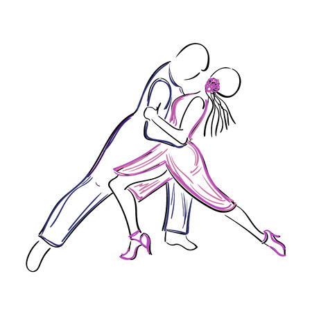 Sketchy, hand-drawn couple dancing the Argentine tango isolated on white background.のイラスト素材