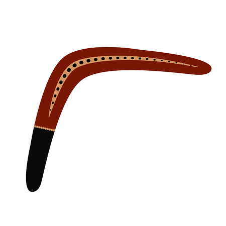 Black and brown Australian boomerang with aboriginal tribal design isolated on white background. Tribal style. Vector illustration.のイラスト素材