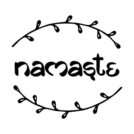 Namaste. Indian welcome greeting decorated with branches. Cute handwriting, can be used for greeting cards, scrapbooks, photo overlays and more.のイラスト素材