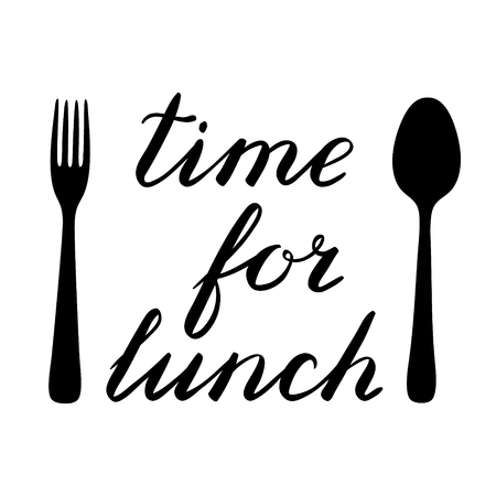 Time for lunch hand made brush lettering with a fork and spoon. Cute handwriting, can be used for scrapbooks, photo overlays and more.のイラスト素材