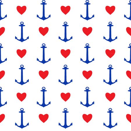 Seamless pattern with anchors and hearts. Great for textile, wallpaper, wrapping paper, web design and more. Vector illustration.のイラスト素材
