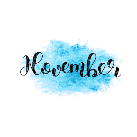 November. Brush hand lettering. Inspiring quote. Motivating modern calligraphy. Can be used for photo overlays, posters, holiday clothes, cards and more.のイラスト素材