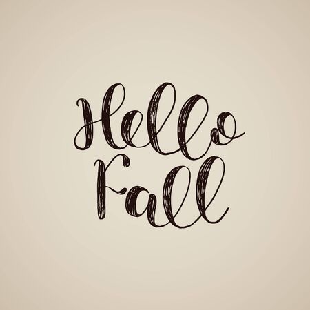 Hello Fall. Brush hand lettering. Inspiring quote. Motivating modern calligraphy. Can be used for photo overlays, posters, holiday clothes, cards and more.のイラスト素材