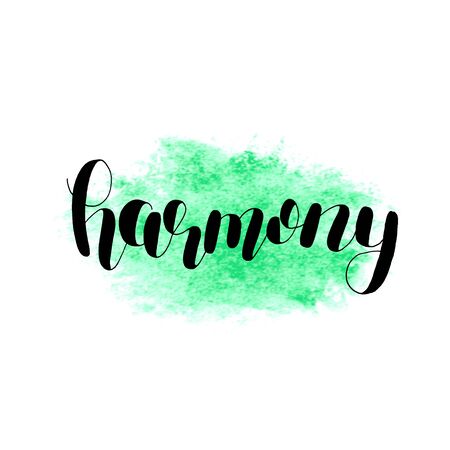 Harmony. Brush lettering illustration. Inspiring quote. Motivating modern calligraphy. Can be used for photo overlays, posters, holiday clothes, prints, cards and more.のイラスト素材