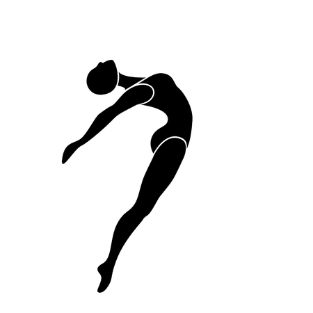 Jumping dancer girl silhouette isolated on white backgroundのイラスト素材