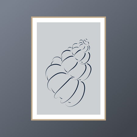 Seashell poster on blue background for interior decorの写真素材
