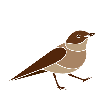 Stylized nightingale bird silhouette isolated on white.のイラスト素材