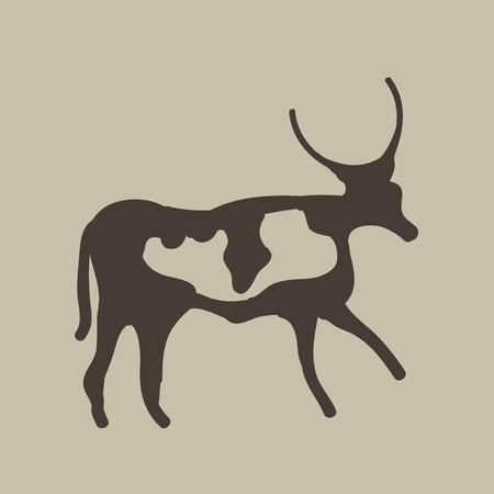 Painting of an ancient deer on a cave wallの写真素材