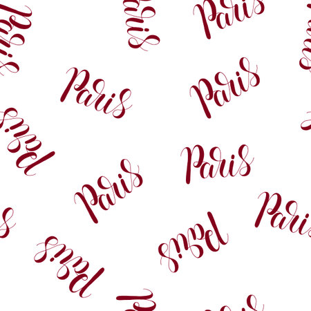 Paris lettering seamless pattern. Vector hand drawn illustration.のイラスト素材