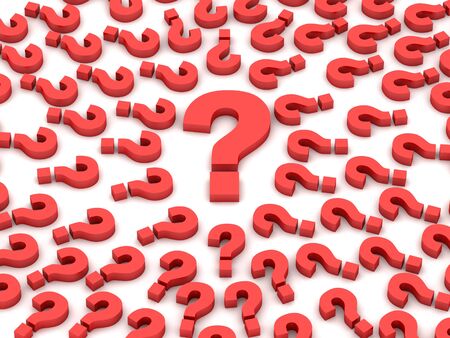 Question sign surrounded by question marks. Concept 3D illustration.の写真素材