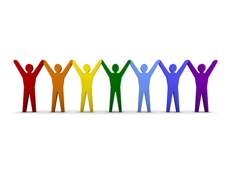 Group of different people success. Concept 3D illustration