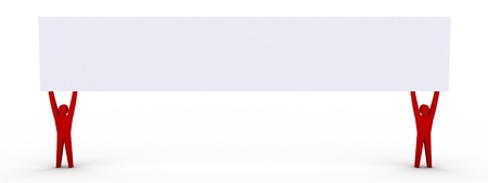 Men holding a wide white board. Concept 3D illustration.の写真素材