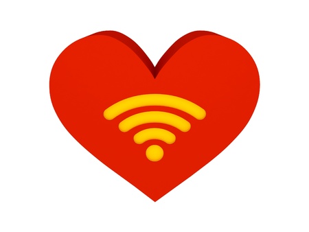 Big red heart with wi-fi symbol. Concept 3D illustration.の写真素材