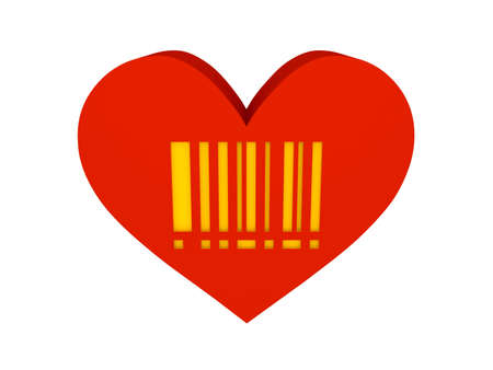 Big red heart with barcode symbol. Concept 3D illustration.の写真素材