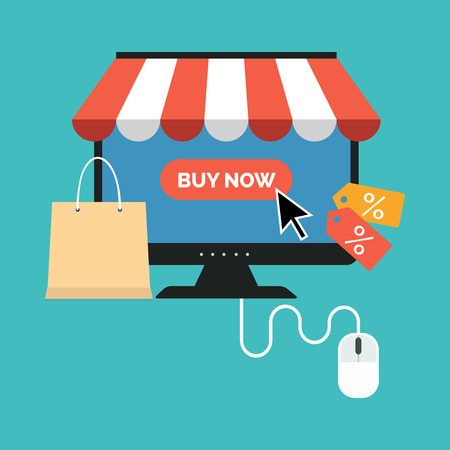 Online shopping concept. Flat design stylish. Isolated on color backgroundのイラスト素材