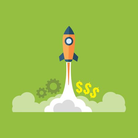 Startup, launching new business concept. Flat design. Isolated on color backgroundのイラスト素材