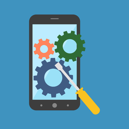 Smartphone repair concept. Flat design. Isolated on color backgroundのイラスト素材