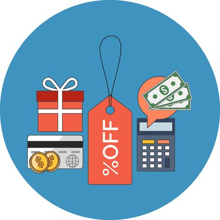 Discount concept. Flat design. Icon in blue circle on white backgroundのイラスト素材