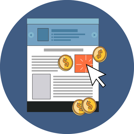 Pay Per Click concept. Flat design. Icon in blue circle on white backgroundのイラスト素材