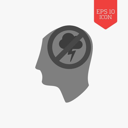 Head with stop thunderstorm cloud icon. Negative thoughts not allowed concept. Flat design gray color symbol. Modern UI web navigation, sign. Illustration elementのイラスト素材