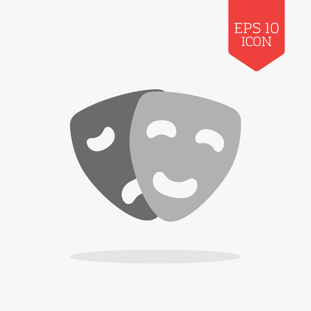 Comedy and tragedy masks icon. Theatre concept. Flat design gray color symbol. Modern UI web navigation, sign. Illustration elementのイラスト素材