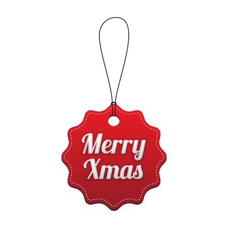 Merry Xmas. Red stitched tag. Vector illustrationのイラスト素材