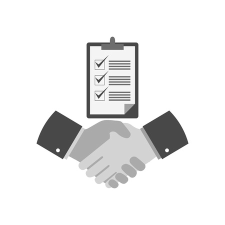 Handshake with checklist icon, successful agreement concept. Symbol in trendy flat style isolated on white background. Illustration element for your web site design, , app, UI.の写真素材