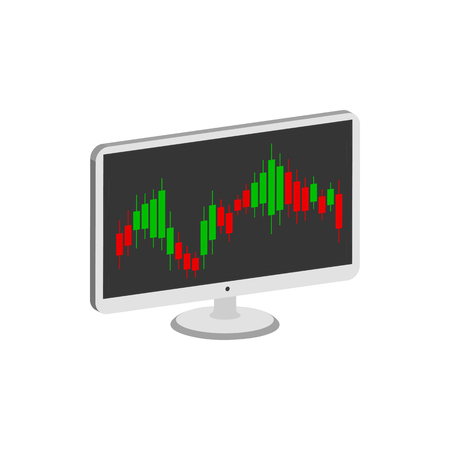 Display with Candlestick Trading Chart, Stock Market symbol. Flat Isometric Icon or Logo. 3D Style Pictogram for Web Design, UI, Mobile App, Infographic. Vector Illustration on white background.のイラスト素材