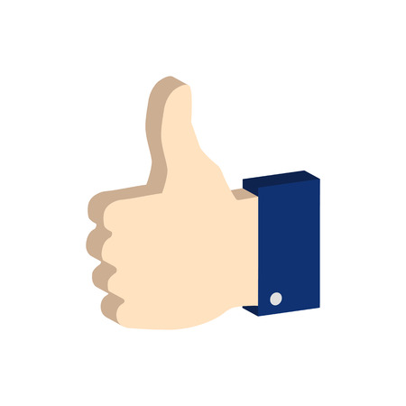 Thumb up symbol. Flat Isometric Icon or Logo. 3D Style Pictogram for Web Design, UI, Mobile App, Infographic. Vector Illustration on white background.のイラスト素材