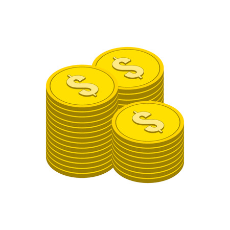 Stacks of Gold Coins symbol. Flat Isometric Icon or Logo. 3D Style Pictogram for Web Design, UI, Mobile App, Infographic. Vector Illustration on white background.のイラスト素材