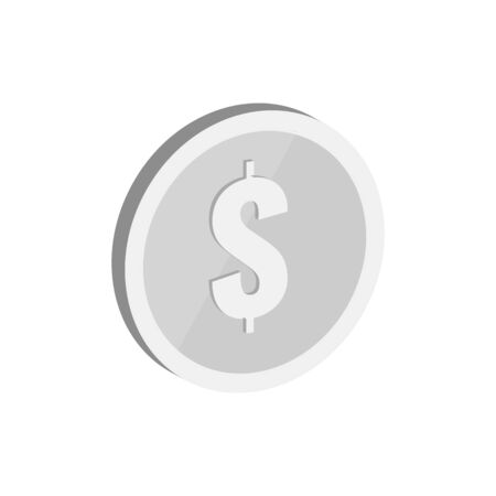 Silver coin symbol. Flat Isometric Icon or Logo. 3D Style Pictogram for Web Design, UI, Mobile App, Infographic. Vector Illustration on white background.のイラスト素材
