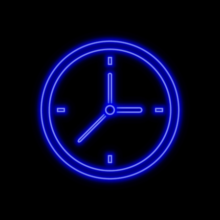 Clock neon sign. Bright glowing symbol on a black background. Neon style icon.のイラスト素材
