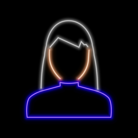 Female avatar neon sign. Bright glowing symbol on a black background. Neon style icon.のイラスト素材