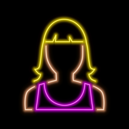Female avatar neon sign. Bright glowing symbol on a black background. Neon style icon.のイラスト素材