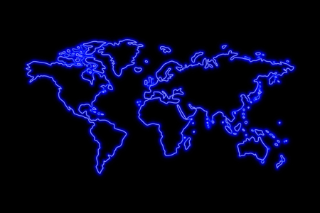 World map neon sign. Bright glowing symbol on a black background. Neon style icon.のイラスト素材