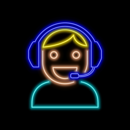 Customer support neon sign. Bright glowing symbol on a black background. Neon style icon.のイラスト素材