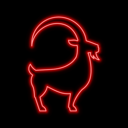 Goat neon sign. Bright glowing symbol on a black background. Neon style icon.のイラスト素材