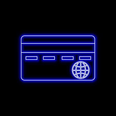 Credit card neon sign. Bright glowing symbol on a black background. Neon style icon.のイラスト素材
