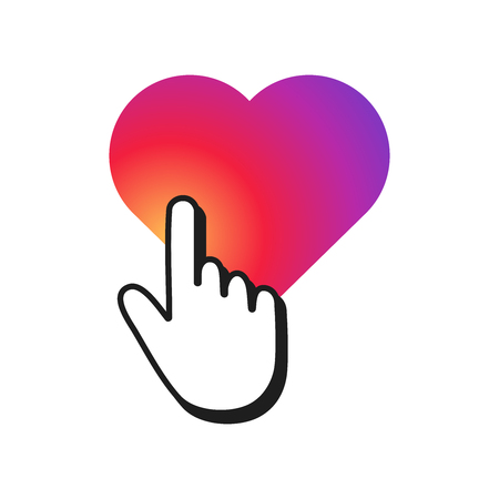 Hand cursor clicking on a heart shape. Heart with smooth color gradientのイラスト素材