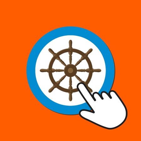Steer wheel icon. Navigation concept. Hand Mouse Cursor Clicks the Button. Pointer Push Pressのイラスト素材