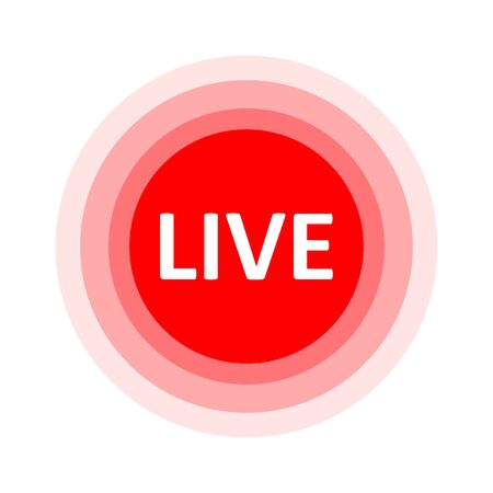 Live Stream sign. Red symbol, button of live streaming, broadcasting, online stream emblem. For tv, shows and social media live performancesのイラスト素材