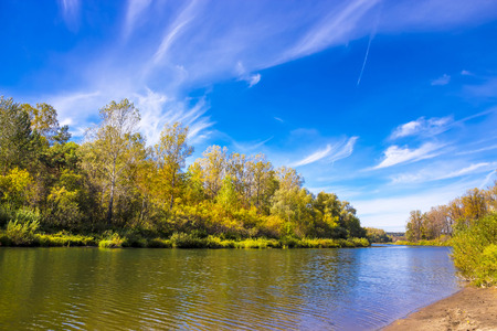 Autumn landscape with view of the river. The river Berd, Iskitim district, Novosibirsk oblast, Siberia, Russiaの写真素材