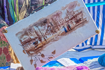 Berdsk, Novosibirsk region, Siberia, Russia - March 13, 2016: an old suitcase hand paintedのeditorial素材