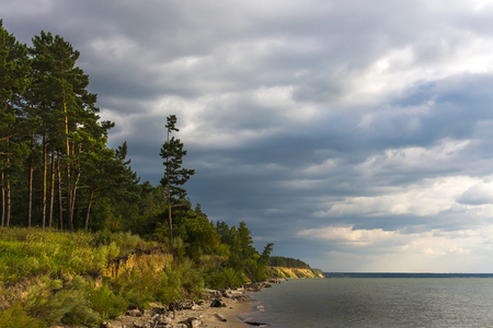 The night before the storm. The river Ob, Novosibirsk oblast, Siberia, Russiaの写真素材