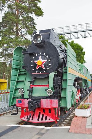 Novosibirsk Museum of railway equipment in Novosibirsk, Siberia, Russia - July 7, 2017: the Locomotive of a passenger long-distance series P36. Built in 1955, Kolomna machine-building plantのeditorial素材